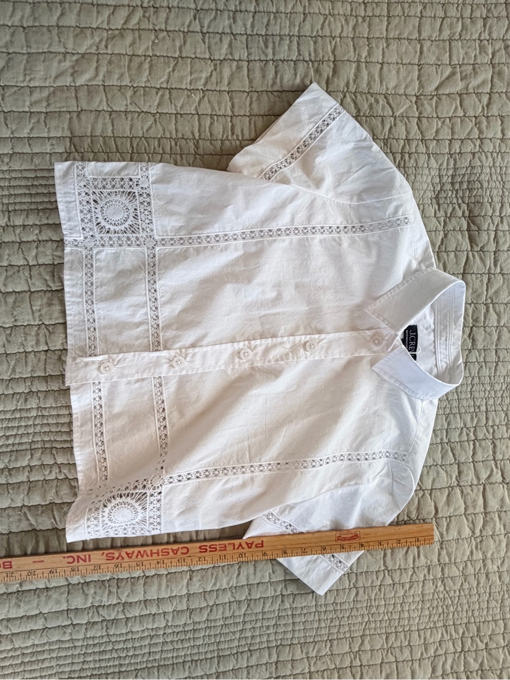 J. Crew Womens White Eyelet-Trim Short Sleeve Crop  Button Shirt -